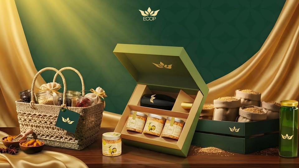 Hộp quà gỗ xanh và giỏ cói đặc sản ECOP